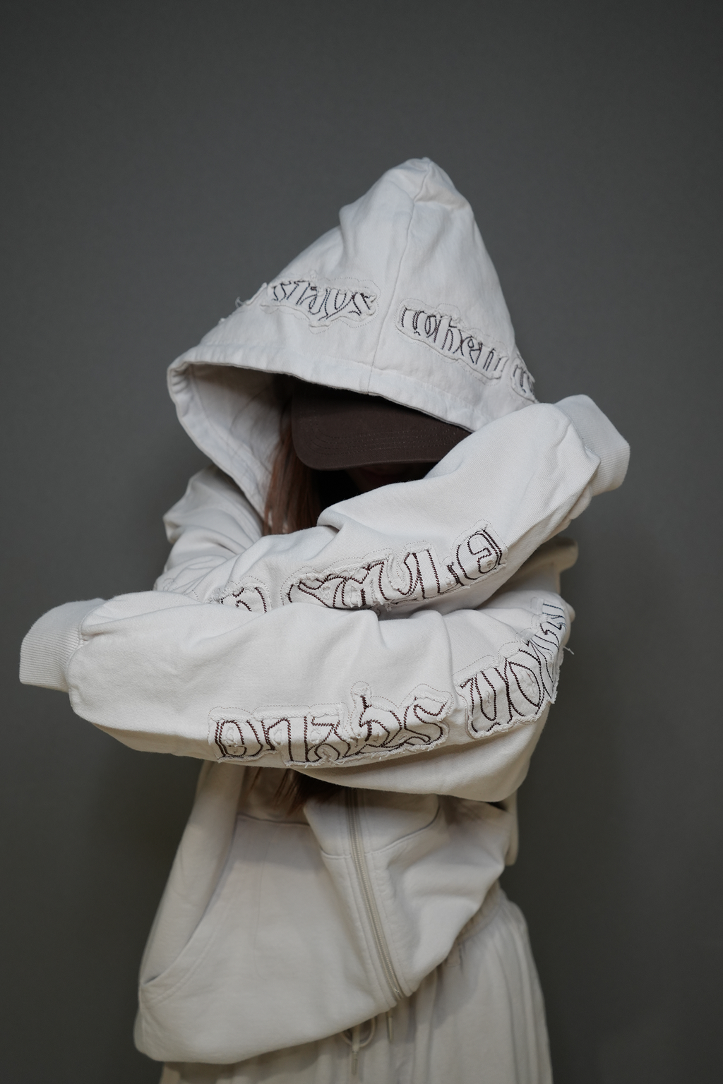 Tone-on-Tone Logo Hood Zip-up / beige