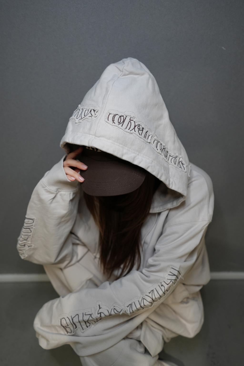 Tone-on-Tone Logo Hood Zip-up / beige